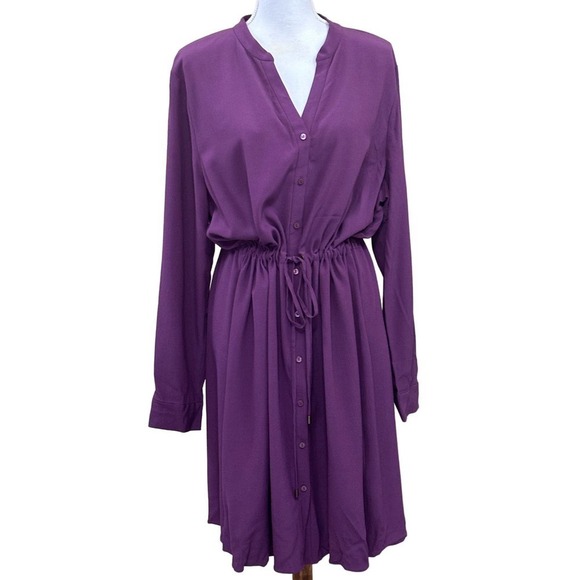 NWT Eileen Fisher Purple Curan Dress, tencel viscose crepe, shirtwaist, 14 - Picture 1 of 8